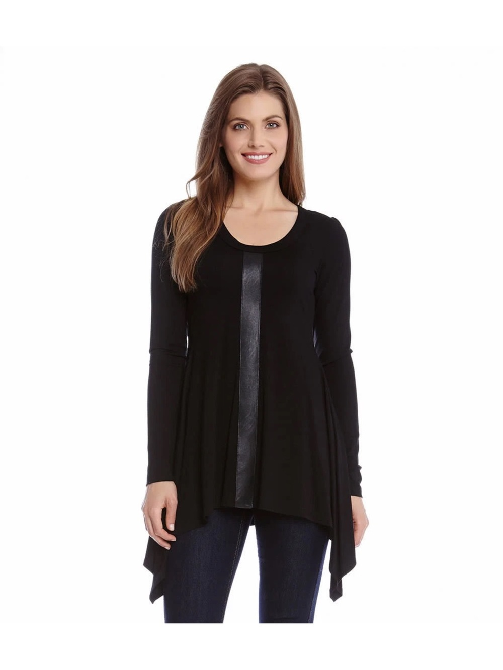 Karen Kane Faux Leather Handkerchief Hem Black Top Size M Good Condition